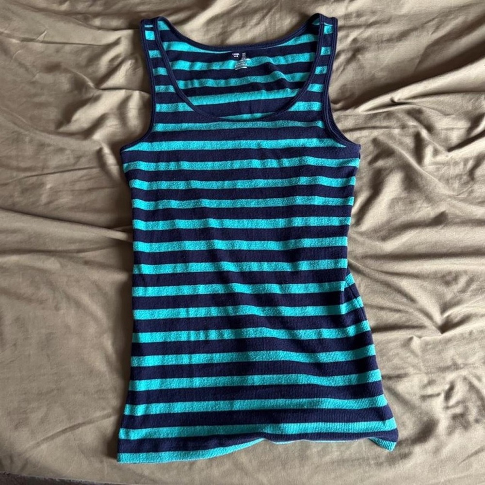 GAP Teal and Navy Striped Ribbed Tank